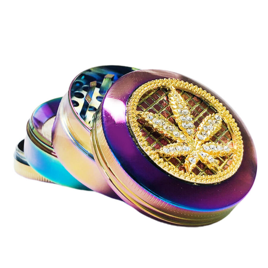 Rainbow Diamond Weed Leaf Metall-Grinder 4 Teile - 50mm (6stk/display)